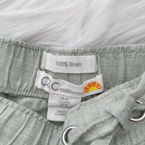 C&C California -Pale green linen pull on shorts size M - Picture 5 of 5